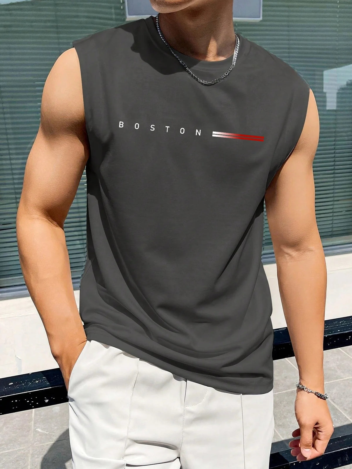 100 cotton BOSTON Men's summer fashionable casual sports loose printed