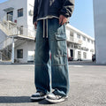 2025 new men's cement grey work jeans Y2K street hip-hop large pocket