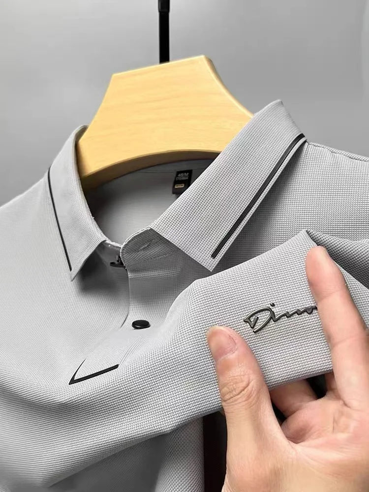 High quality letter embroidery short sleeve T-shirt men's lapel summer