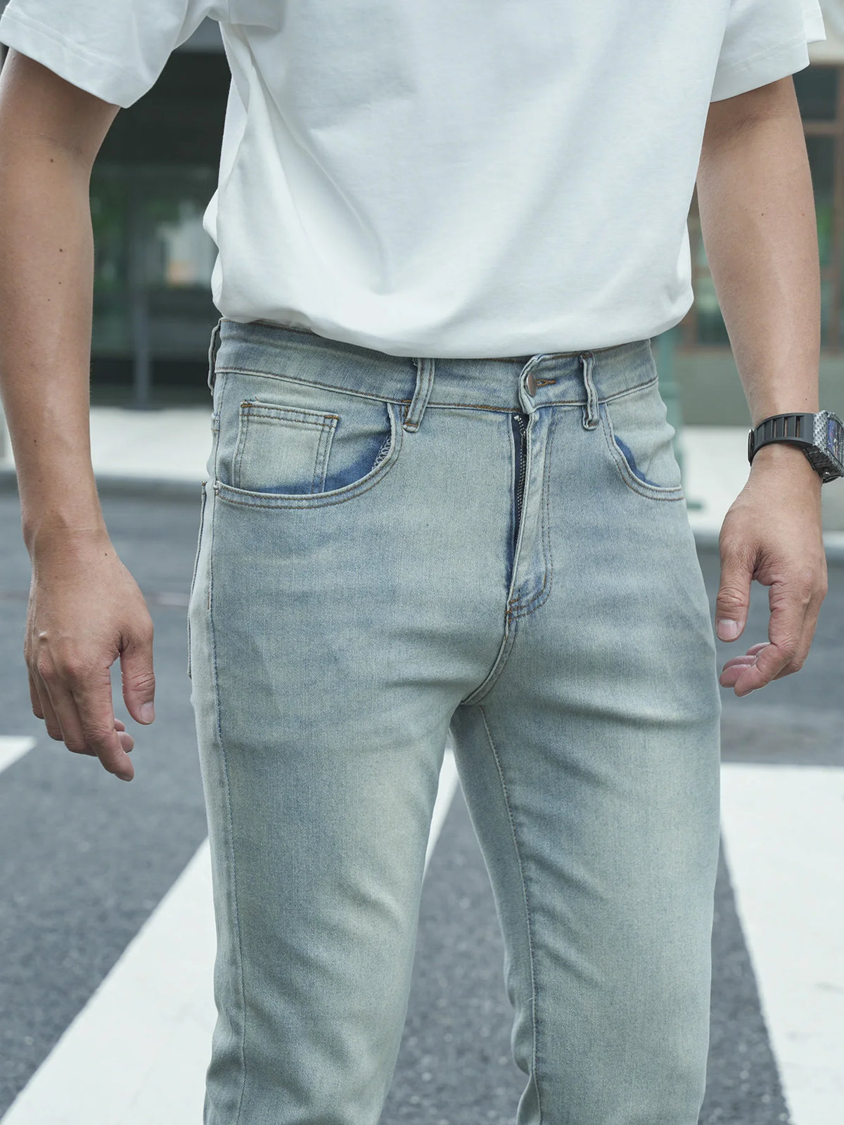 Men's Slim Fit Streth Bootcut Jeans Blue Elastane Men's Trousers Soft