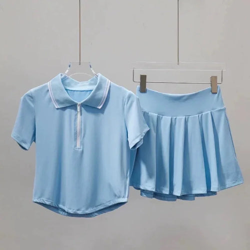 Women's Tennis Outfit Set Short-Sleeved Polo Shirt & Pleated