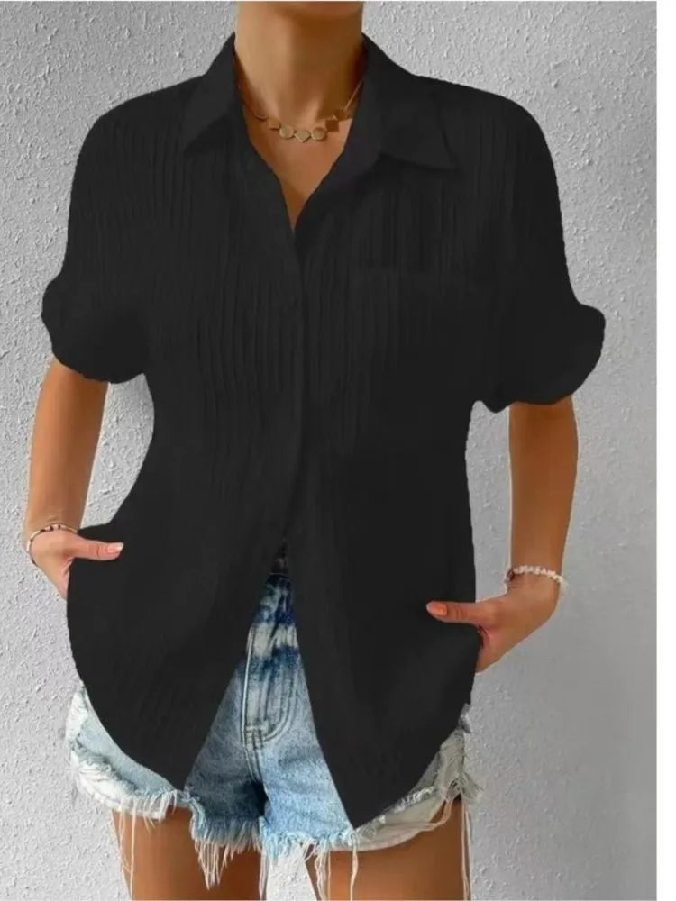 Solid Color Blouse For Women's Summer Fashion Loose Shirts Short