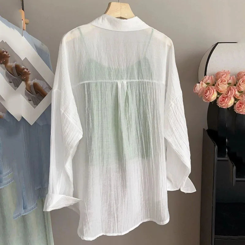 Women's Summer Sun Protection Shirts Casual Loose with Pocket Chiffon