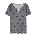 Womens Fashion T-Shirt Spring Summer Gray Heart Print Henley Neck One