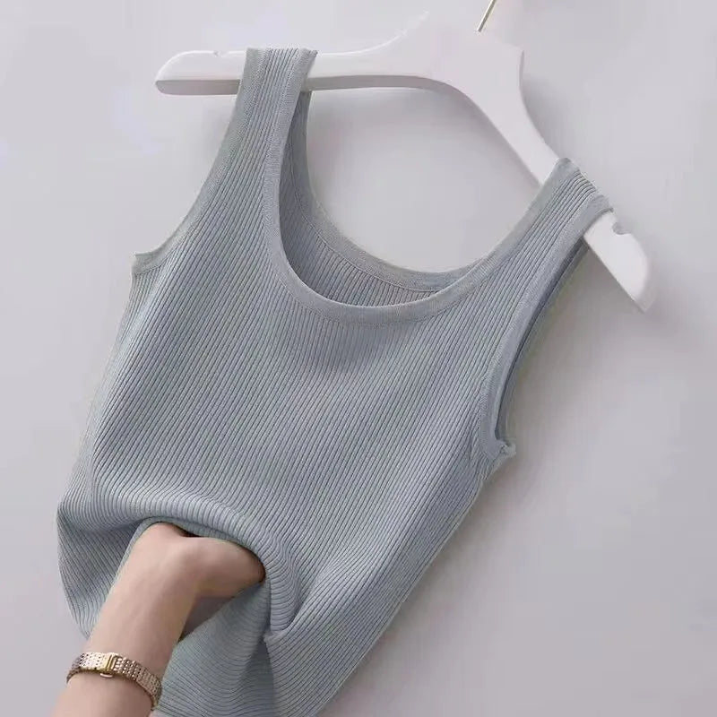 Women Tanks Tops Summer Spring Casual All-match Sleeveless Slim Thin