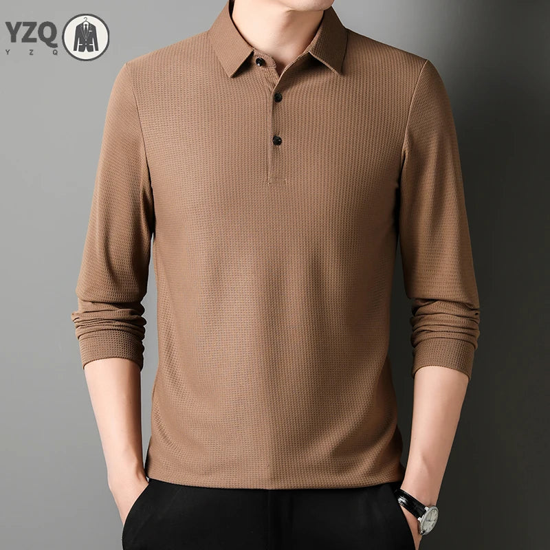 Men's Business Casual Polo Long Sleeve T-shirt Summer Comfortable