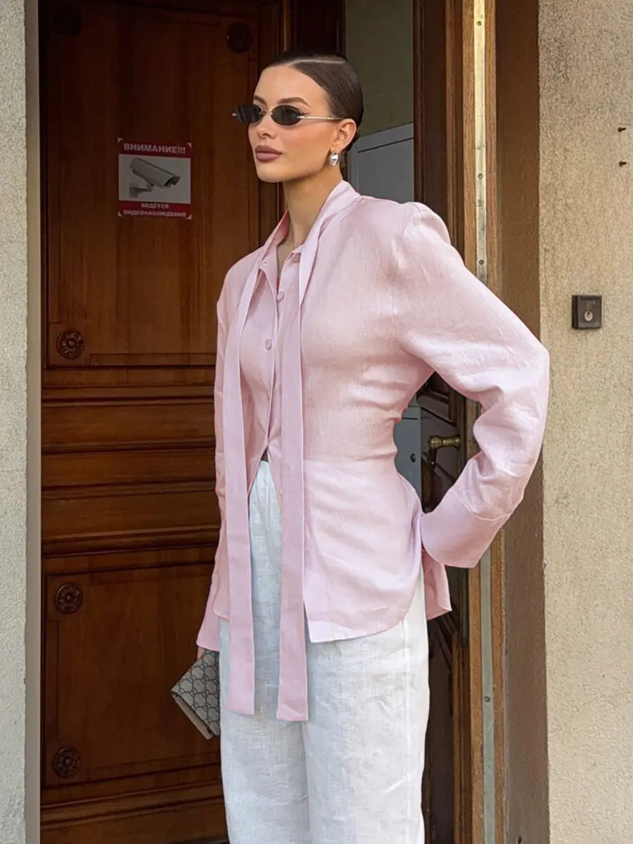 100% Cotton Shirts for Women New Spring Tie Belted Shirt Women's