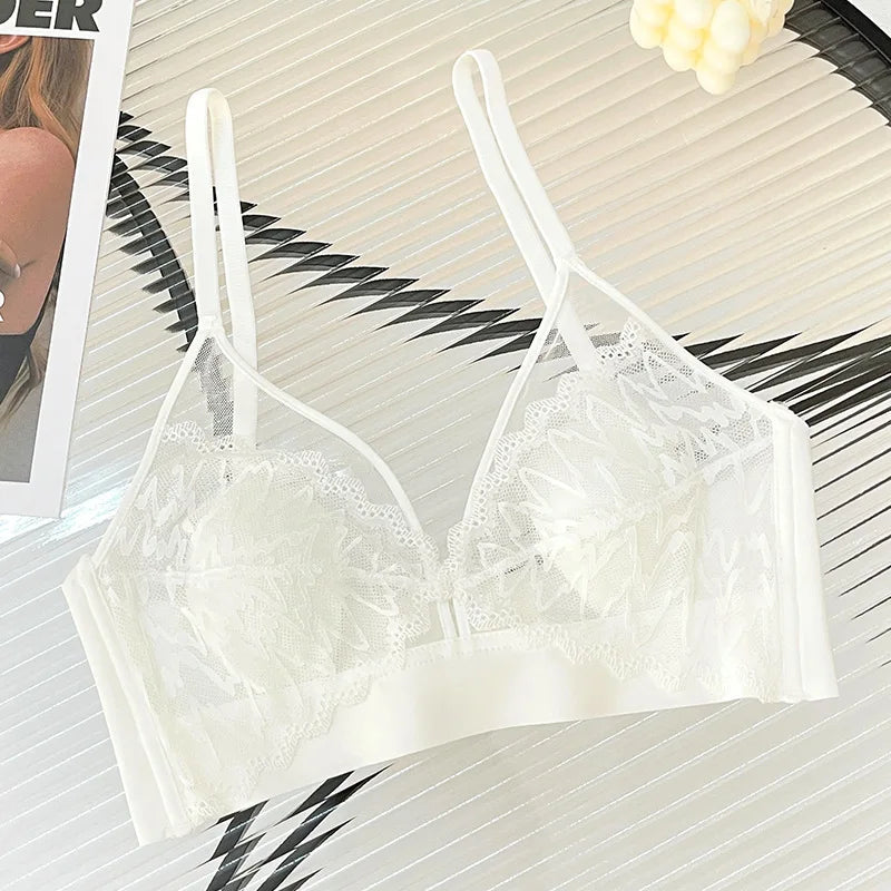 Sexy Lace Crop Top Deep V Backless Camisole Hollow Mesh Bra Female