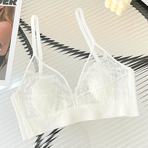 Sexy Lace Crop Top Deep V Backless Camisole Hollow Mesh Bra Female