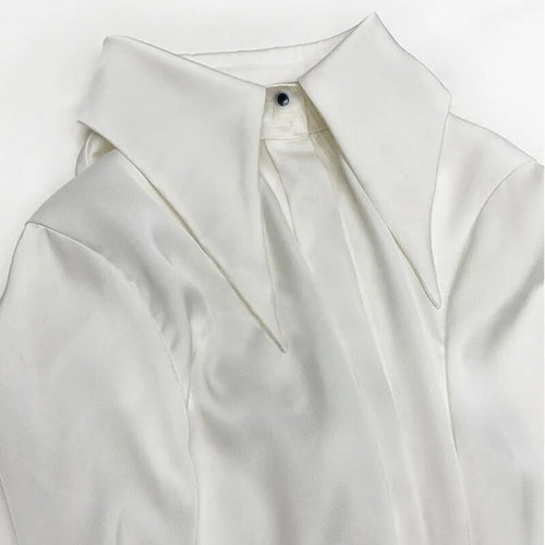 Stylish Elegant Turn Down Collar White Long Sleeve Satin Shirts