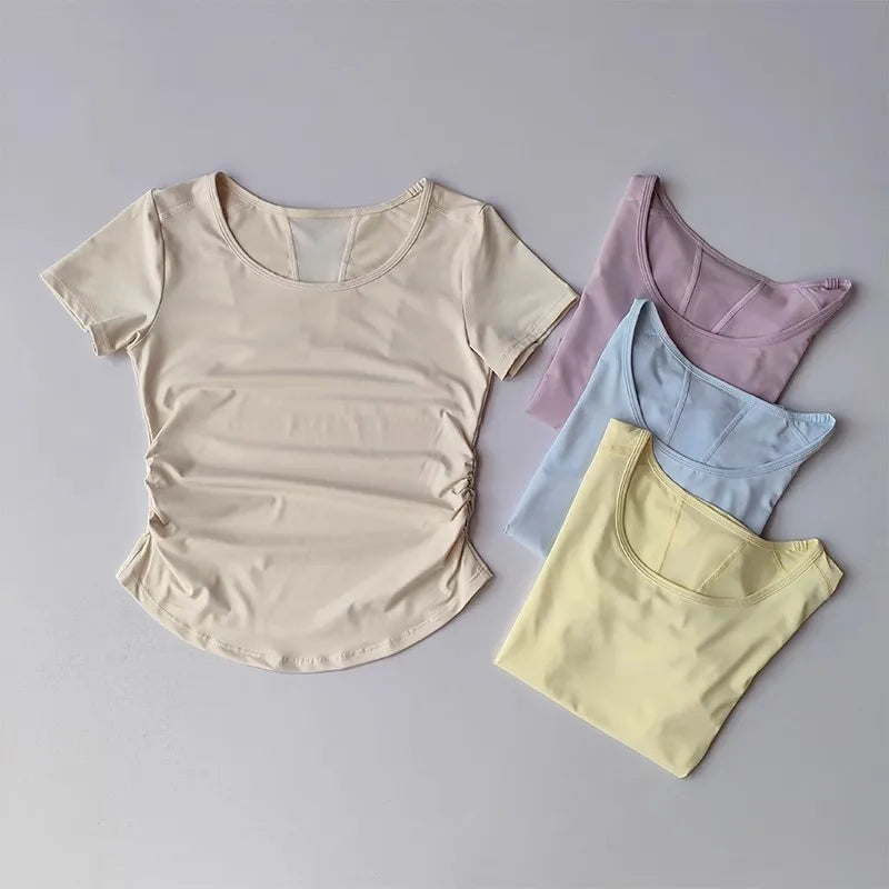 Women's Summer Breathable Mesh Splicing Yoga Sports Top Short Sleeve