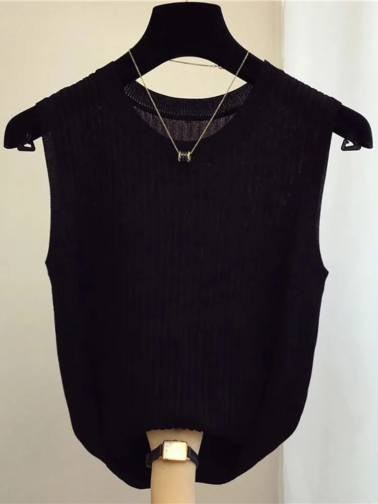 zjais Summer Spring Tanks Top Women Sleeveless Knitted T-Shirts Female