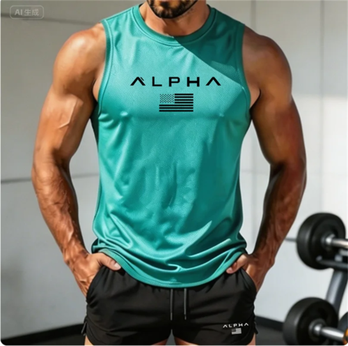 2026 Alpha Men's Printed Round-neck Fitness Vest Undershirt, Muscle
