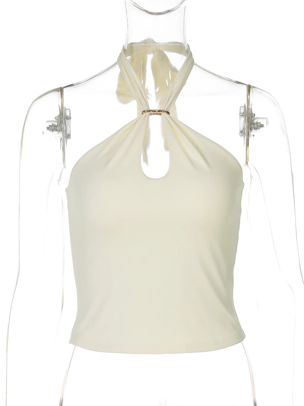 Hugcitar Women Fashion Halter Solid Loop Backless Bandage Sexy Crop