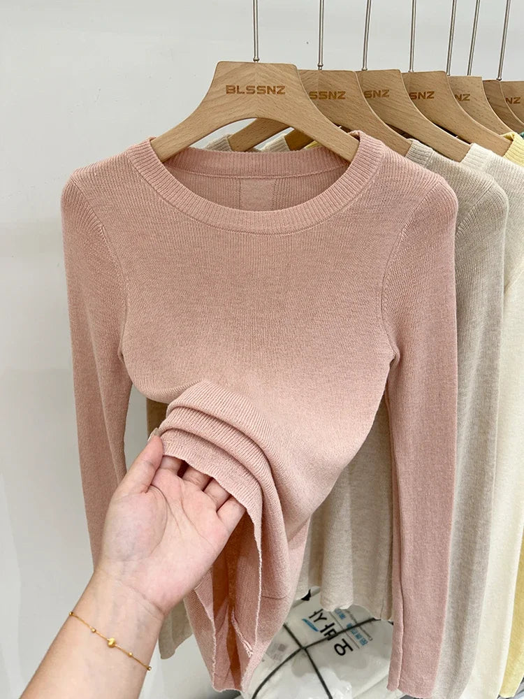 Spring  Basic O-Neck Slim T-Shirt Women Solid Multi Color All-Match