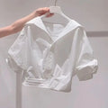 Lapel Bubble Sleeve Shirt Women Loose Fit Cropped Top Female blouse