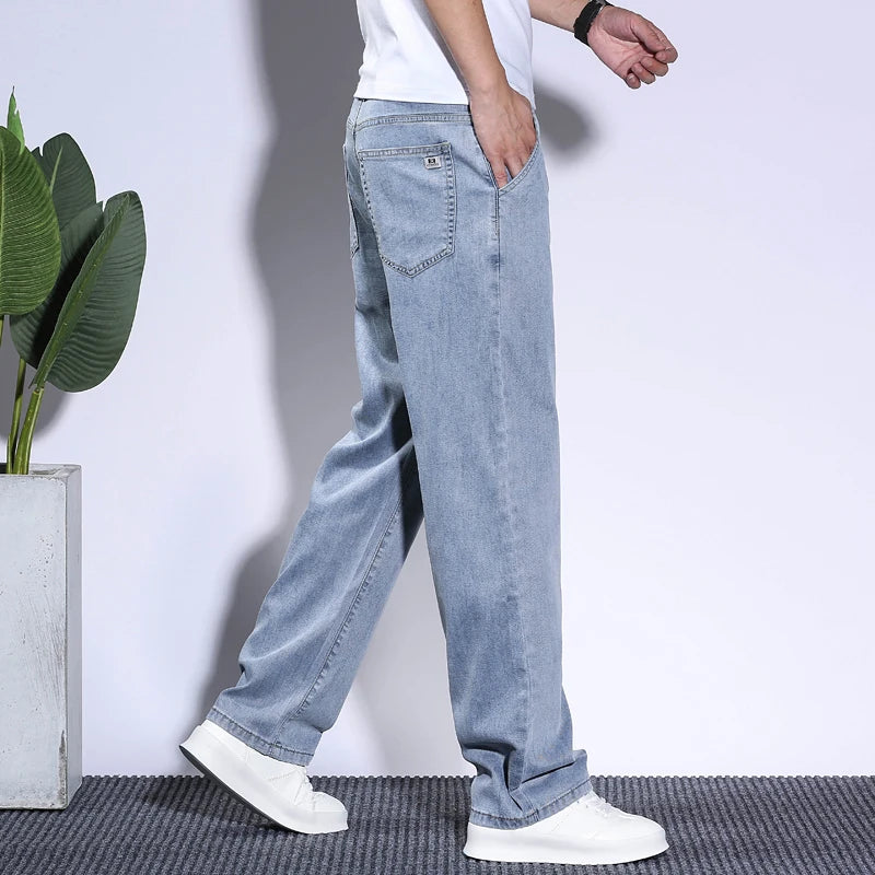 Plus Size 2026 Summer Brand Men's Straight Fit Loose Lyocell