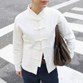 Linad Chinese Style White Single Breasted Blouse Women Summer Vintage