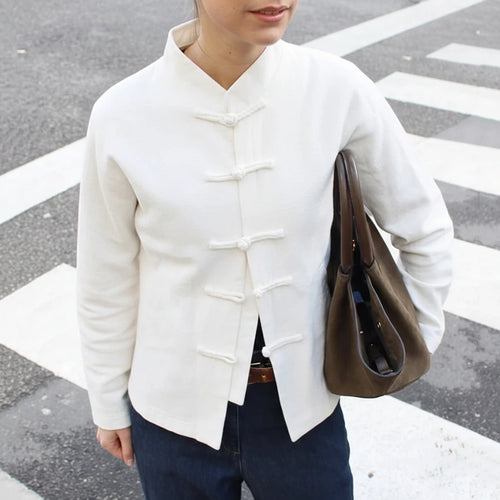 Linad Chinese Style White Single Breasted Blouse Women Summer Vintage