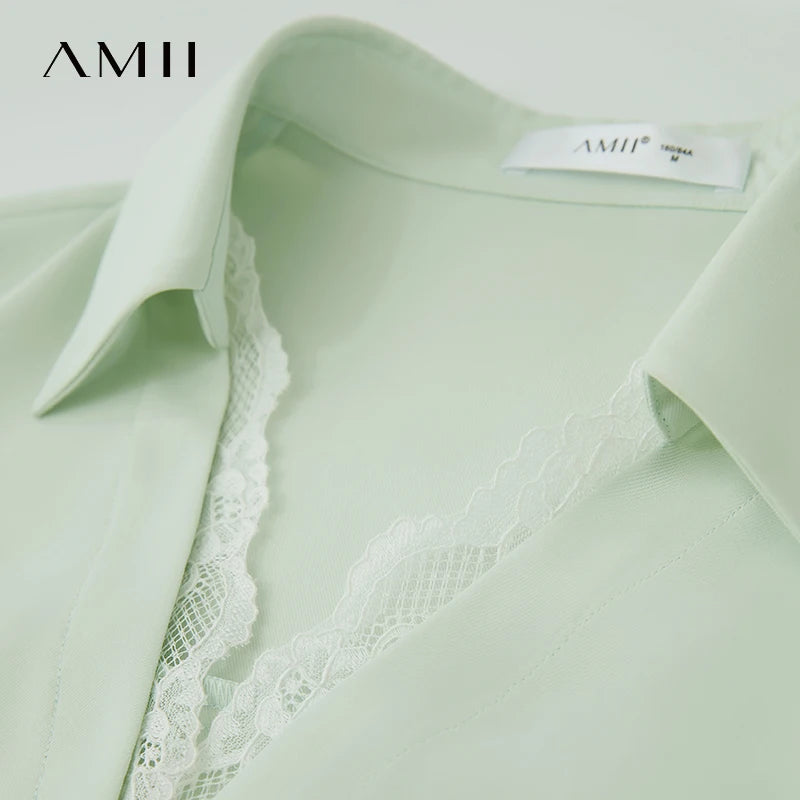 AMII Office Lady Summer Blouses Women 2025 Solid V-neck Five-quarter