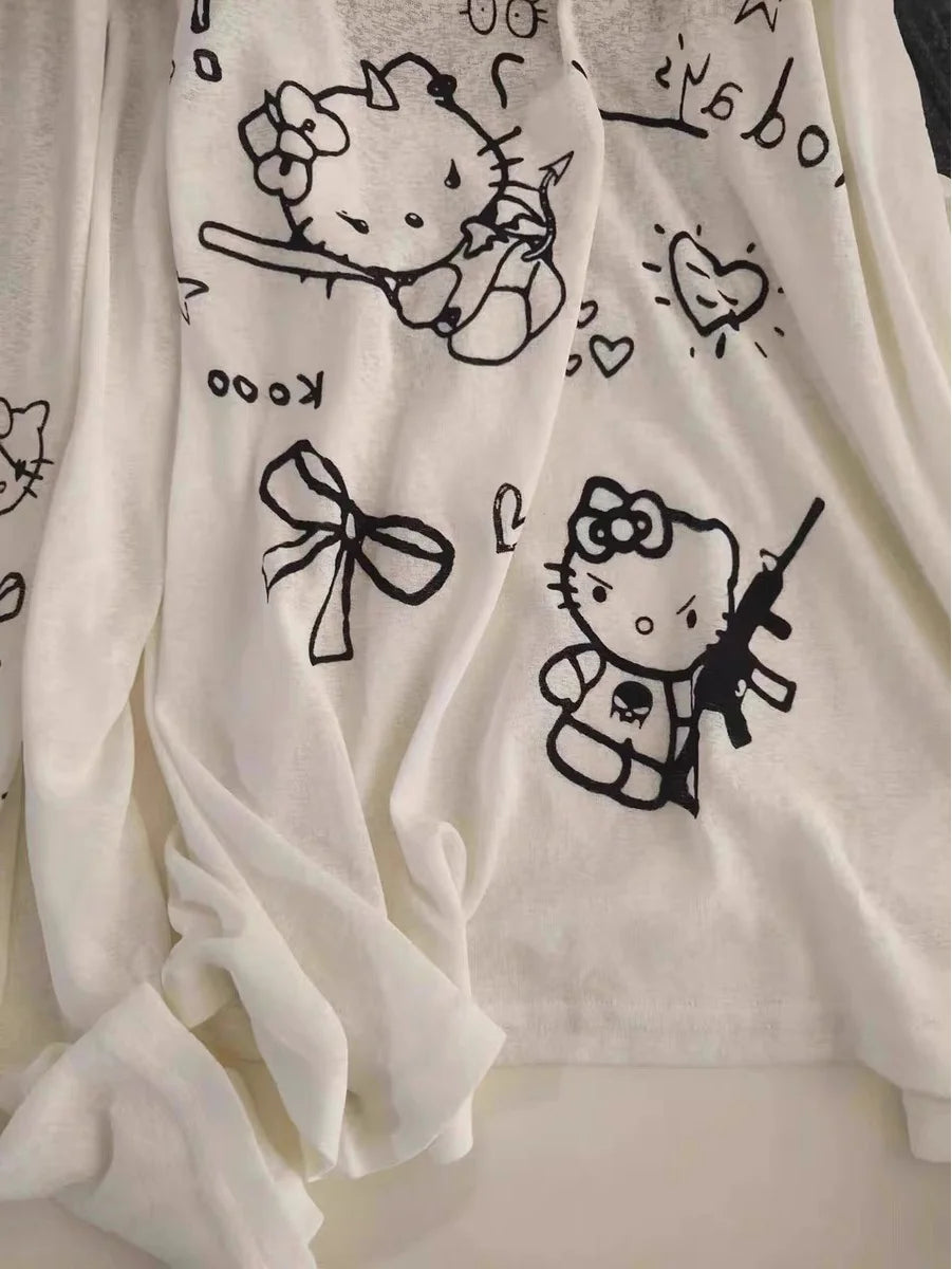 Hello Kitty Women's Round Neck UV Protection Cover Up Long Sleeve