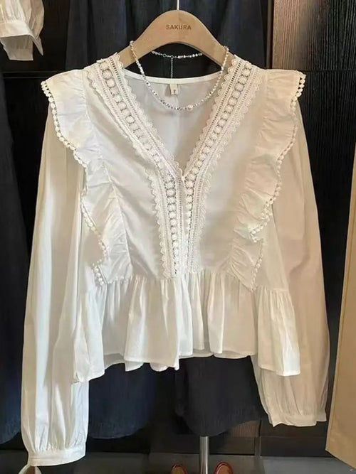 Shirts for Women Autumn 2025 New Ruffled Wrap Irregular Long Sleeve