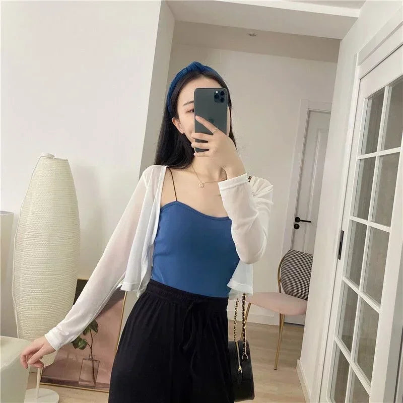 Ice Silk Mesh Cardigan Korean Fashion Sunscreen Top Spring Summer