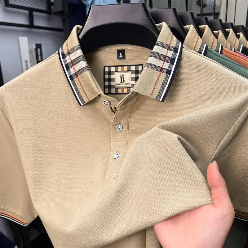 Luxury brand short sleeve polo shirt men's summer silk cotton