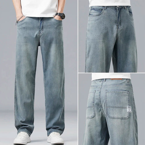 Korean Version Men's Ice Silk Pants, Summer Ultra-thin Lyocell Jeans,