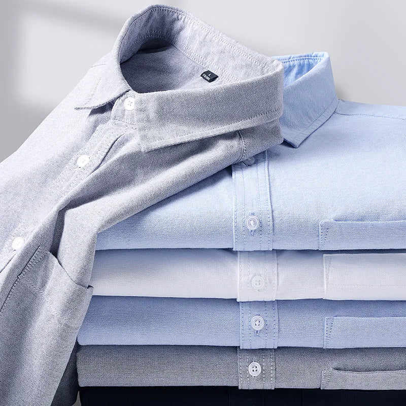 100%Cotton Men's Oxford Shirt Long Sleeved For Male Comfort Breathable