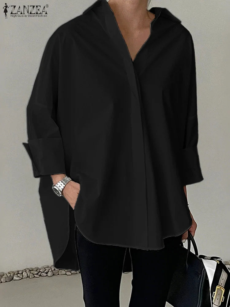 ZANZEA Oversized Woman White Shirts Turn-Down Collar Long Sleeve