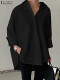 ZANZEA Oversized Woman White Shirts Turn-Down Collar Long Sleeve