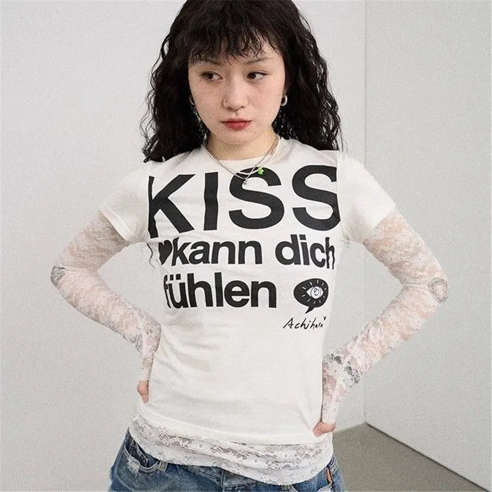 Y2k Letter Print T-shirt American Japanese Retro 90s Fashion 2000s