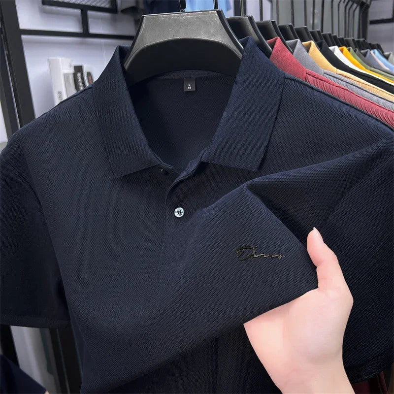 Men's Summer High-End Printed Golf Polo Shirt with Collar, Solid
