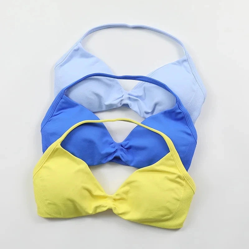 Strappy Bra Gym Top Women High Support Thin Strap Halter Sports