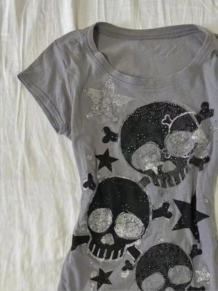 Japanese Y2k Women's Tees 2000s Hottie Clothes Tops Star Skull Graphic
