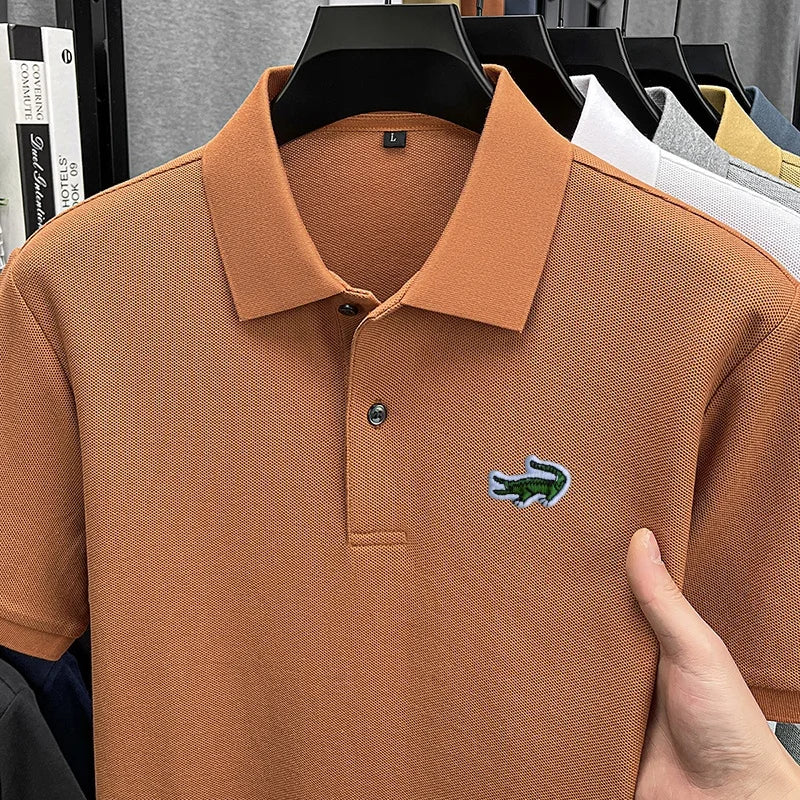 100% Cotton High-End Men New Short-Sleeved Polo Shirt Lapel Button