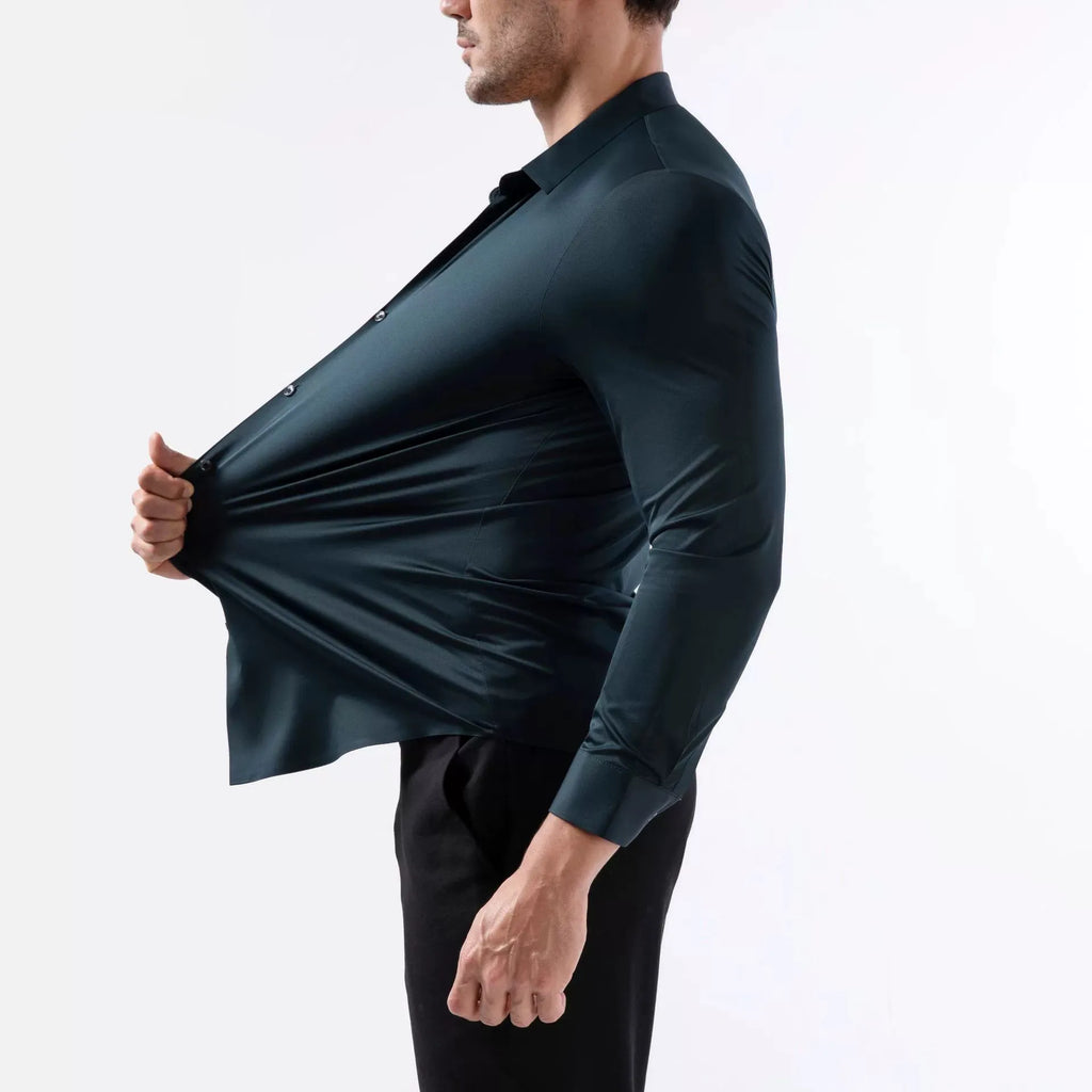 High Stretch Men Business Shirt Long Sleeve Anti-wrinkle Non-ironing