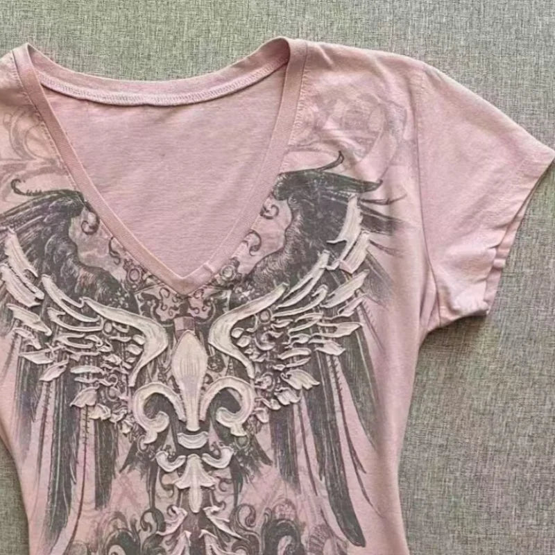 American Street Hottie T-shirt Vintage V-neck Tshirt 2000s Y2K