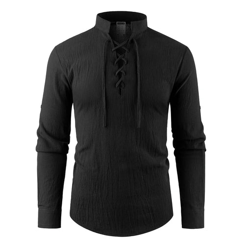 Cotton Linen Men's Vintage Pirate Shirt Medieval Viking Henley Neck