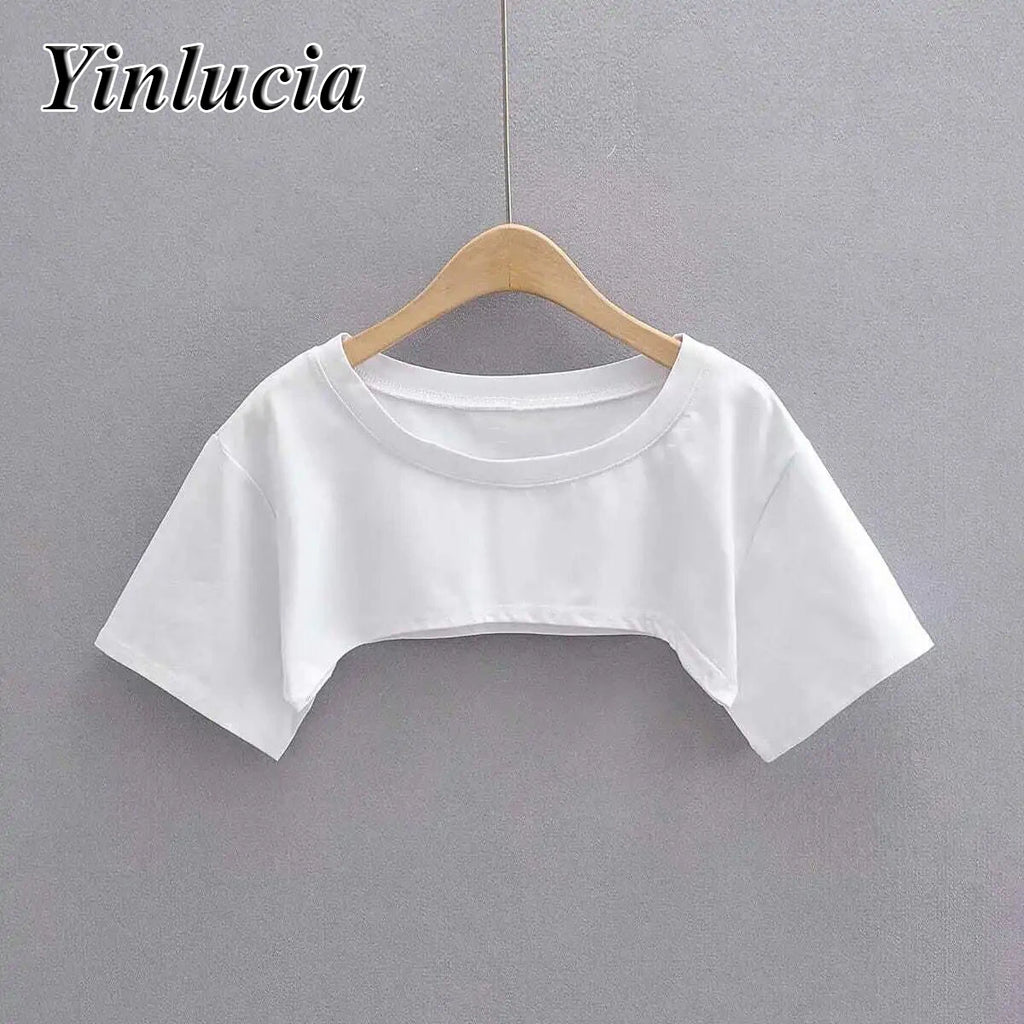 2026 New Tops Women Blouses Solid Color Super Short Sexy Cotton Tee