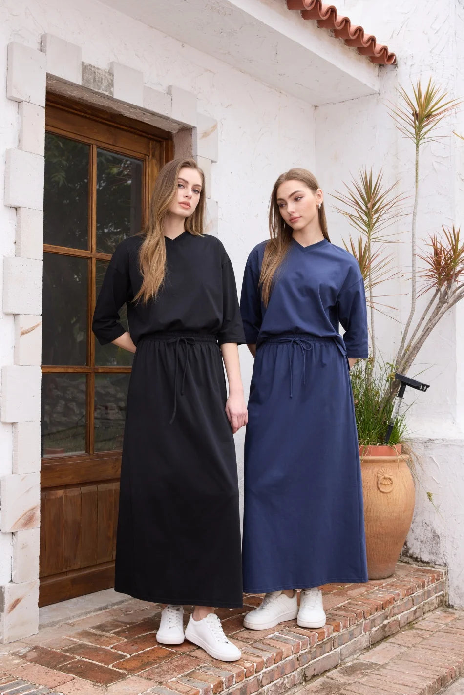 AS SS26 oversize loose T-shirt dress + V neck T-shirt  + skirt  set