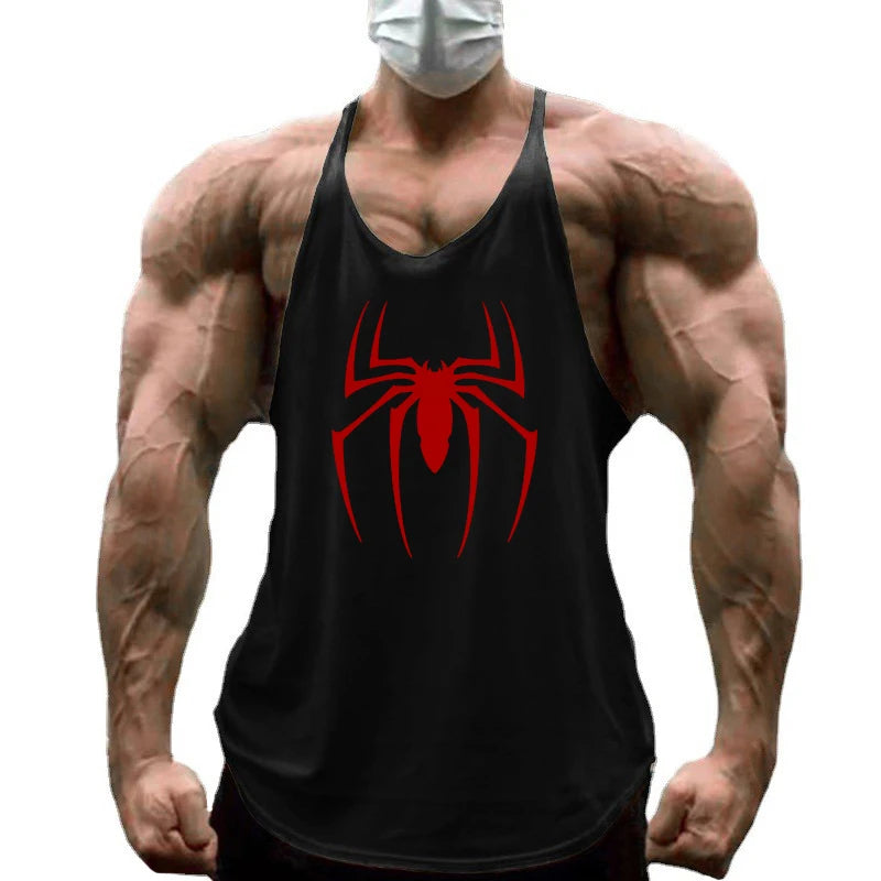 Red Spider Printed Sleeveless Cotton Y-back Tank Tops Gym Fitness