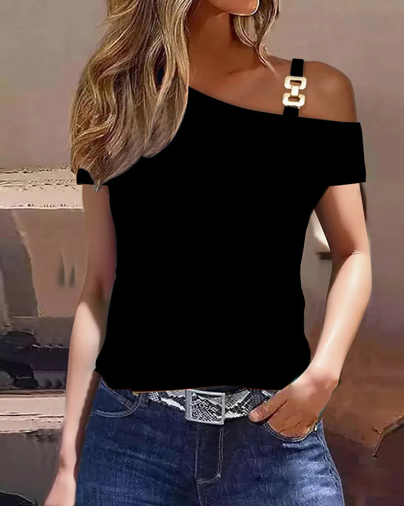 Women Summer Ruffles Short Sleeve Loose T Shirt Chic Elegant Solid O