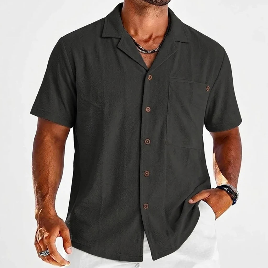 Mens Premium Short Sleeve Linen Shirts Summer Lightweight Breathable