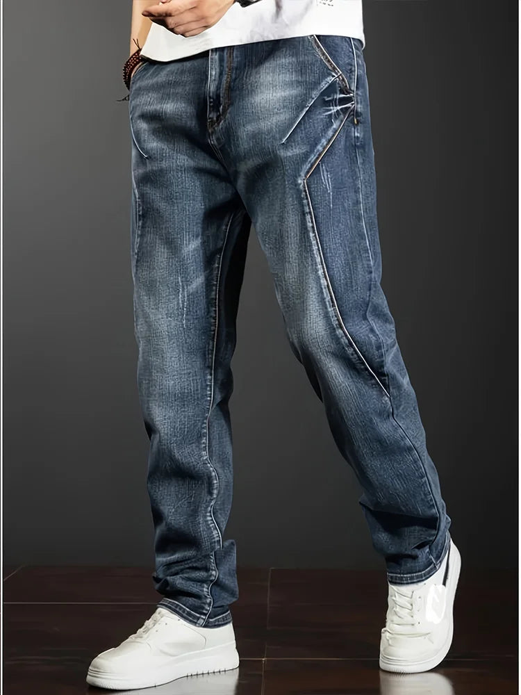 Men's New Straight Leg Stretchable Jeans Casual Pants with Personality