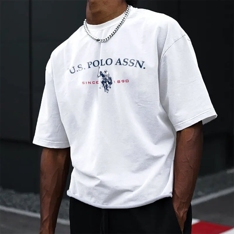 Simple Style Men's Cotton T-shirt Polo Letter Graphic Printing Casual