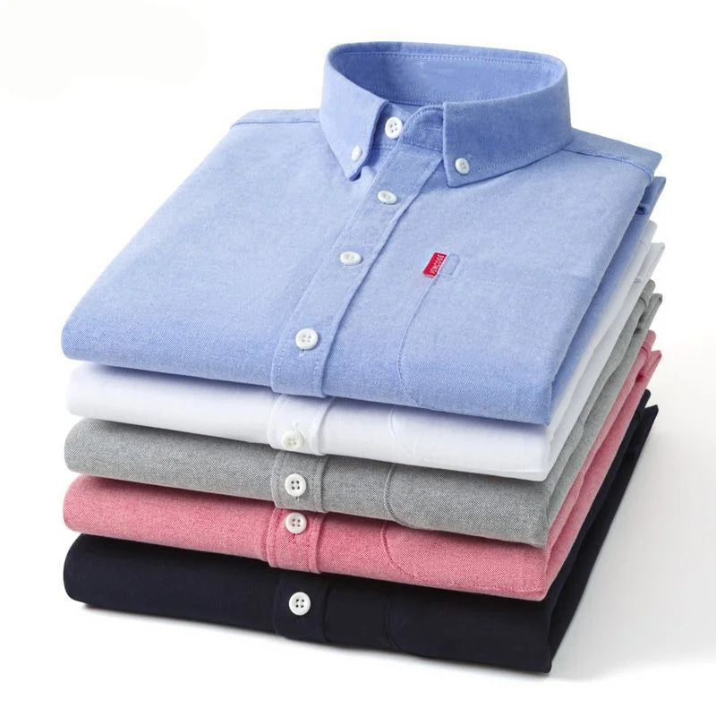 100% Cotton Oxford Shirt For Men Long Sleeve Solid Casual Business