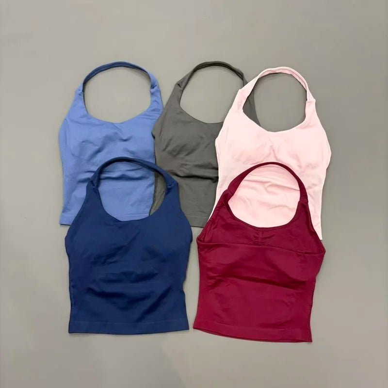 Sports Halter Top Women Seamless Yoga Breathable Elastic Tank Vest