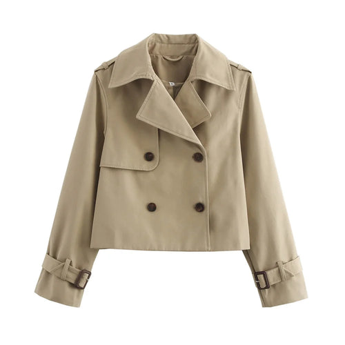 Ladies Vintage Cropped Trench Spring Autumn Jacket Women Streetwear